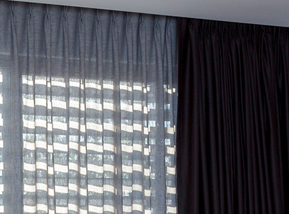 Pleated Sheer Curtains over Venetian Blinds