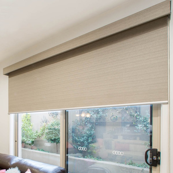 Fabric wrapped pelmet over block out roller blind Seddon West 3011 VIC